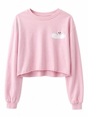 Taylor Swift Offical Concert Shirt- Lover Eras pink long-sleeve crop top w/swans